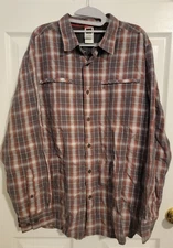 North Face Shirt Men L Brown Plaid TEKWare Tech Fleece Long Sleeve Performance