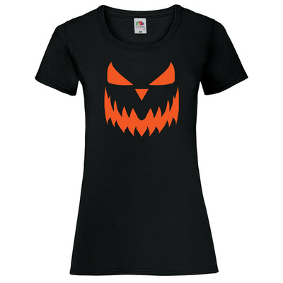 Ladies Pumpkin Face Halloween Tshirt   Ladies Fitted T Shirt