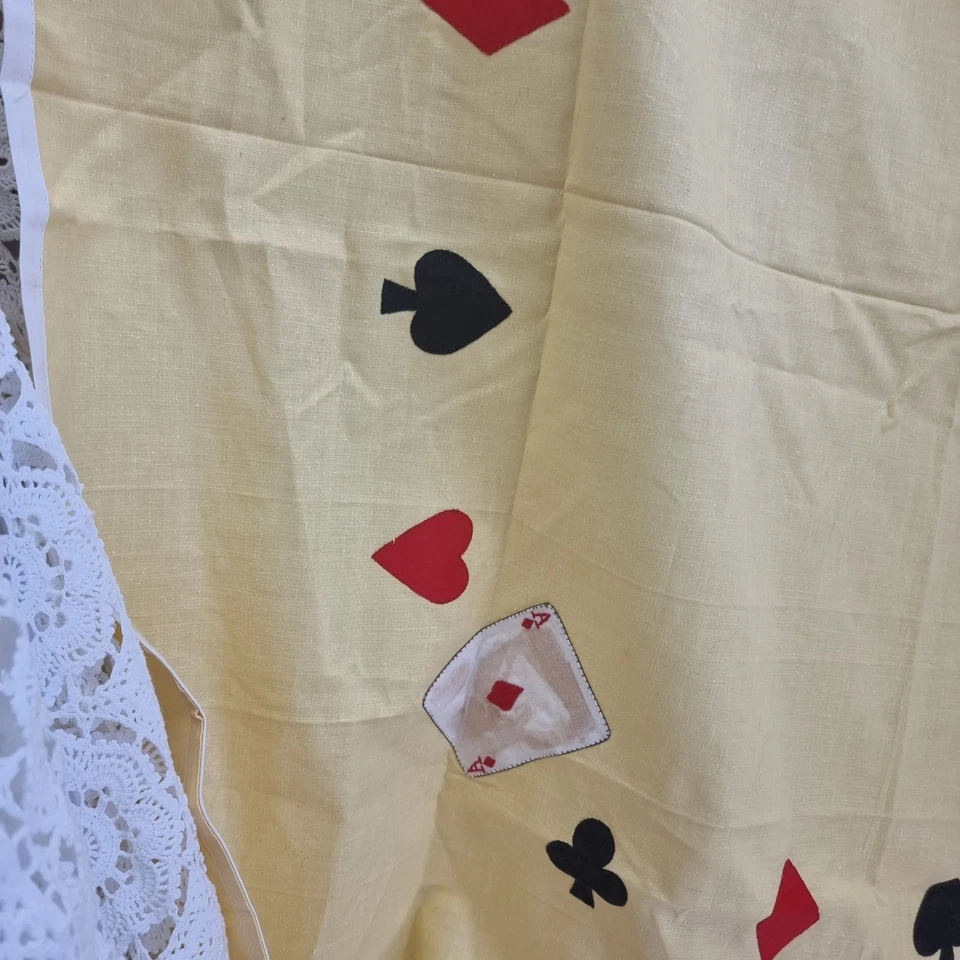 Vintage Card Table Cover Tablecloth Poker Game Night Clubs Hearts Cards 70s Ties - image 3 of 4