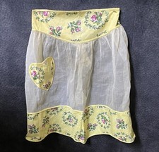 VERY Vintage SHEER Half APRON COTTON Floral YELLOW Waist Oops PRICE Fixed   
