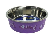 Bella 7751 Purple Fish Bones Stainless Steel 1-Cup Pet Bowl for Cats