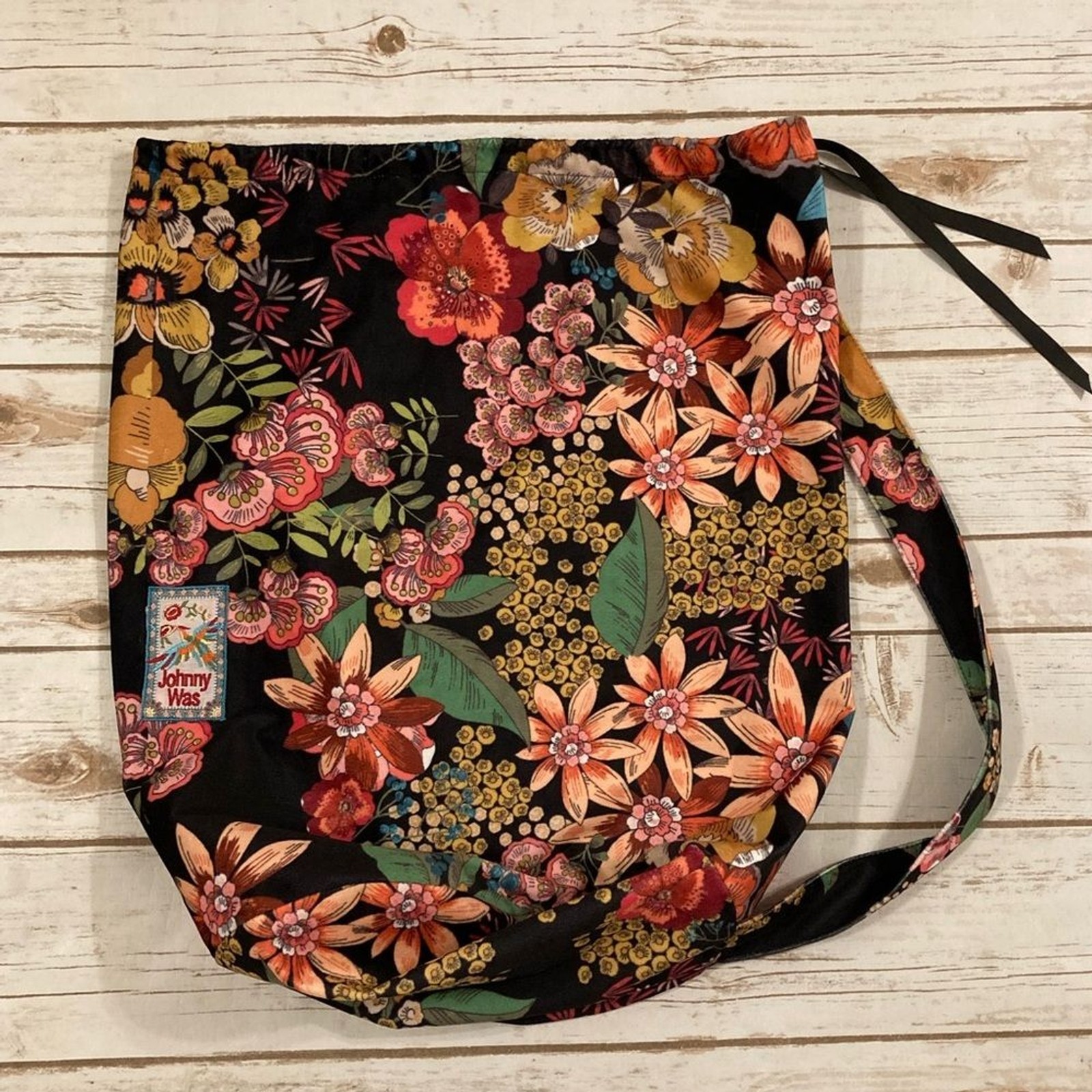 Johnny Was Faux Velvet Floral Shoulder Bag