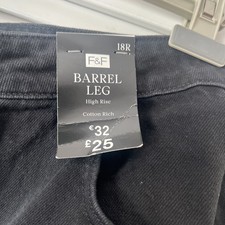 F&F Tesco UK 18 R Women’s Black Denim Barrel Leg Wide Leg Jeans Summer Spring