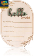 Baby Announcement Sign, 5.91X4.13 Inch Wooden Hello World Baby Name Sign Newborn