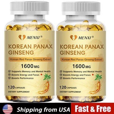 （2PACK）Korean Red Panax Ginseng 1600mg Capsules - Extra Strength Highest Potency