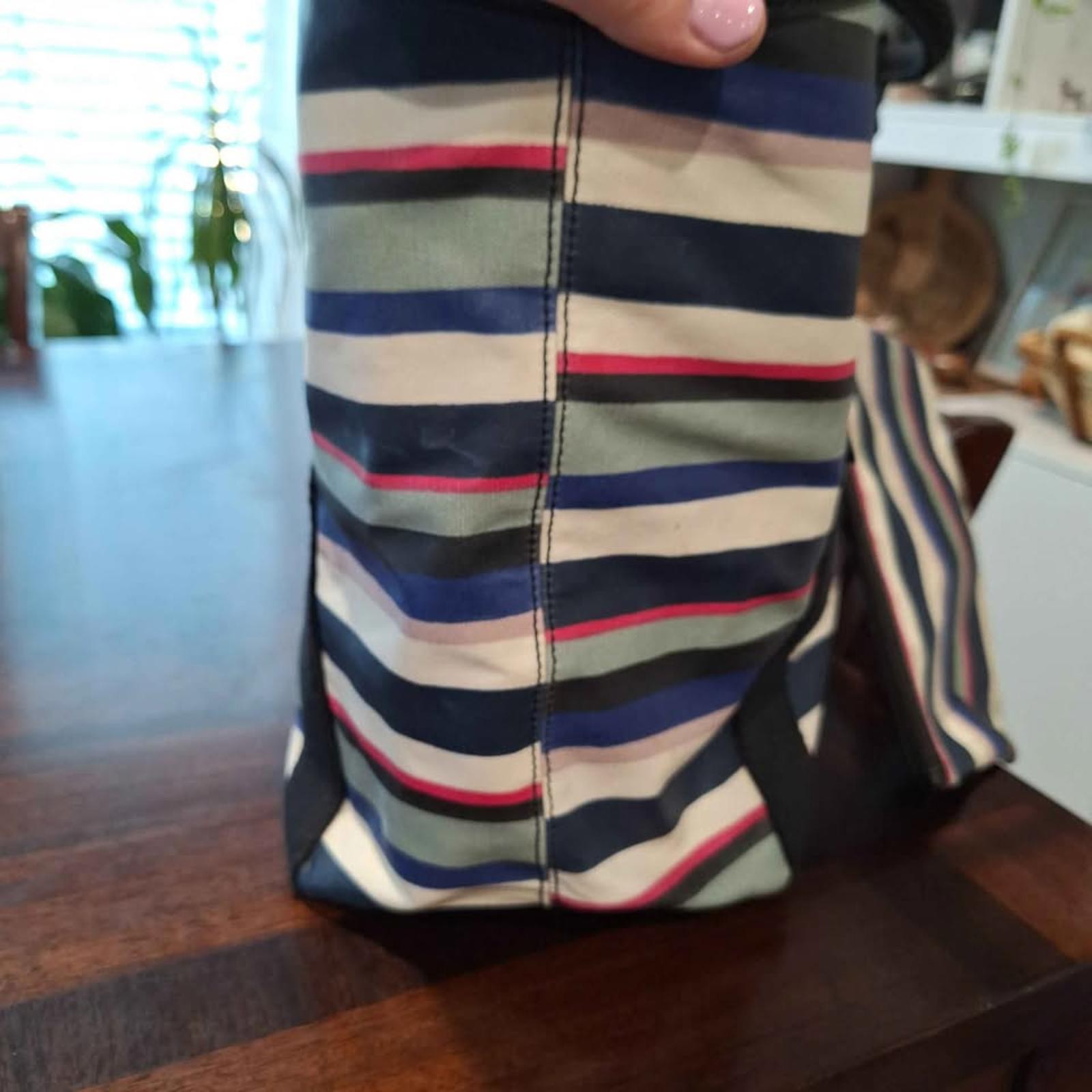 Fossil Eliza Beach Tote Blue Multi Stripe Bag 2pc Set w/ Wallet 19x13” 