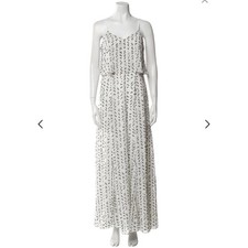 Halston Maxi Dress Women Size 2 White Black Clip Dot Formal Summer Wedding Luxe
