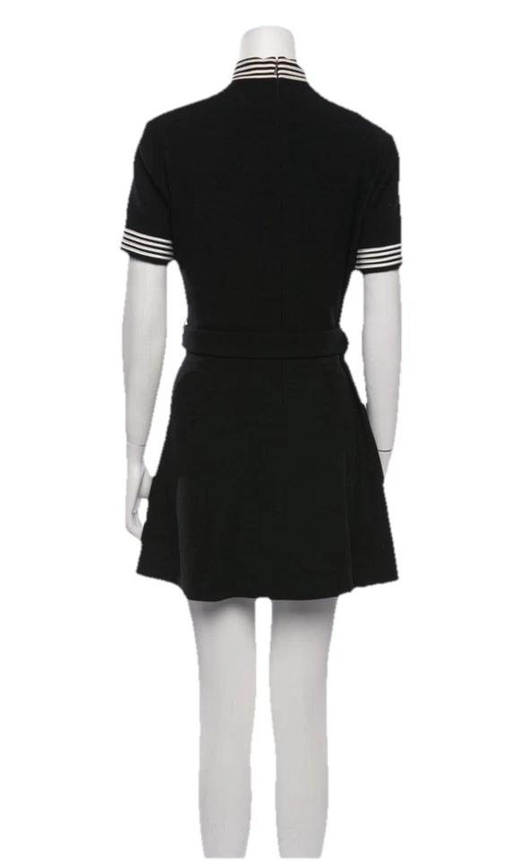 VTG Gucci Black & With Wool/Silk Belted Mini Dress Size US 4 Made in Italy - Image 3 of 4