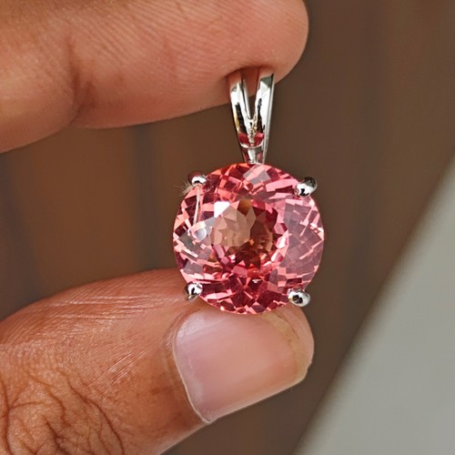 RARE 20 Ct Padparadscha Sapphire Certified Gemstone Pendant 925 Silver For Her