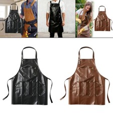 Tablier en cuir PU multifonctionnel 6 poches pour barbecue, salon de