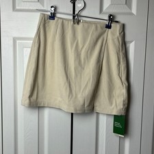 Halara Skirt High Waisted Back Zipper Split Hem 2-in-1 Corduroy Casual Cream S