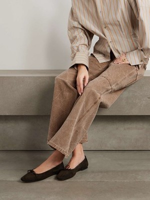 AEYDE Delfina bow-detailed suede ballet flats In Brown Size 37