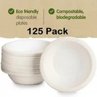 125 x Bagasse Bowls Disposable Paper Food Party Plates Eco 8oz Salad Soup BBQ