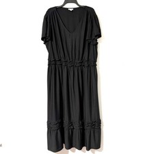 J Jill Black V Neck Short Sleeve Ruffle Trim Tiered Maxi Dress Plus Size 1X