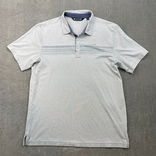 Travis Mathew Mens Large Light Blue Striped Golf Polo Shirt Short Sleeve Button
