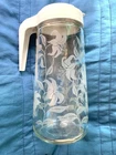 Anchor Hocking TANG Pitcher 1 Qt Glass Etched Lily White Lid VTG 1970s 9” tall