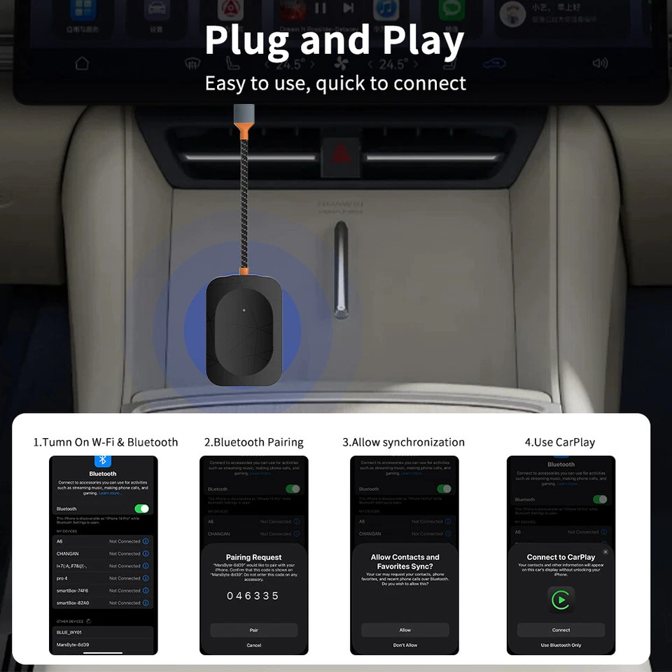Wireless CarPlay Android Auto Adapter USB Dongle Plug & Play for US Cars 2015+ - Image 3 of 4