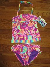 Girl  s 2 Piece Swimsuit, Breaking Waves, Love UPF 50 Sun Protection Size 12 NWT