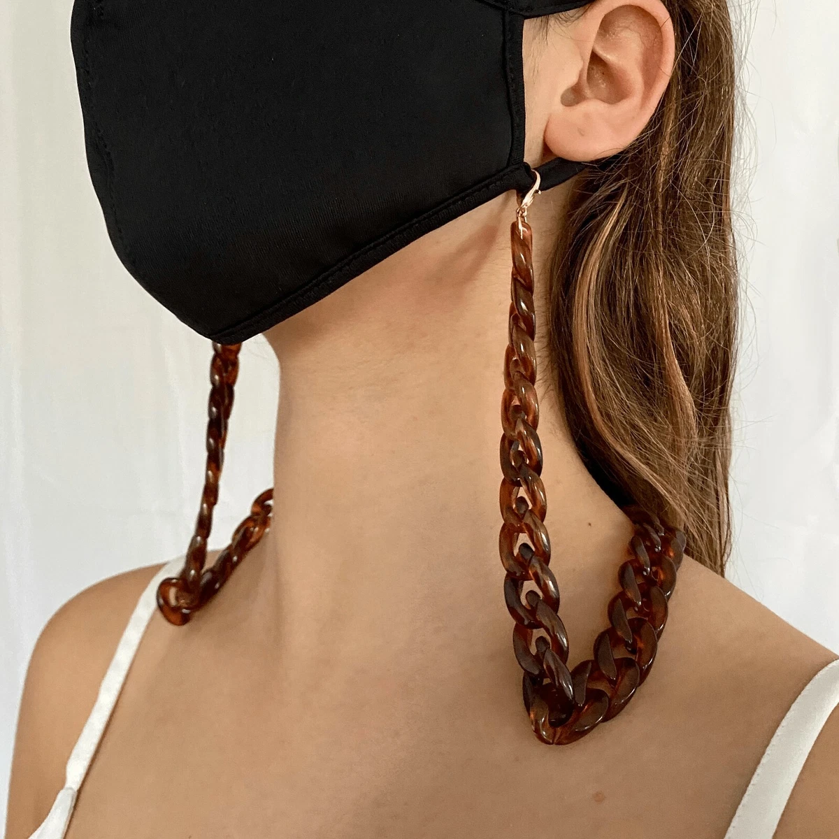 Brown face mask chain, face-mask holder, facemask lanyard, mask chain holder