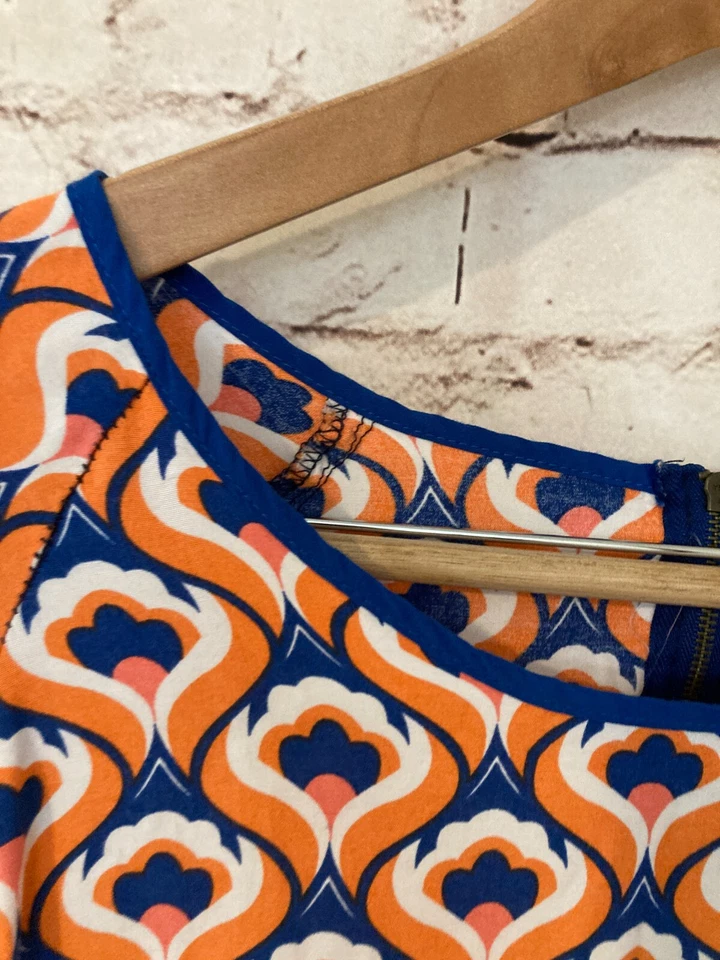 Vestido de tul para mujer cambio grande naranja azul estampado medallón bolsillos cremallera Foto 4 de 4