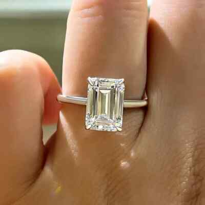 Certified Natural Moissanite Solitaire Engagement Ring,92.5% Sterling Silver