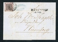 Baden Einzelfrankatur Michel Nummer 4a Mannheim nach N&uuml;rnberg 1852