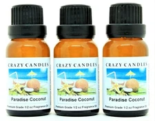 Crazy Candles 3 Paradise Coconut 1/2oz Bottles Premium Scented Fragrance Oil