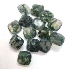  WHOLESALE NATURAL MOSS AGATE FACETED CUSHION SHAPE LOOSE GEMSTONE
