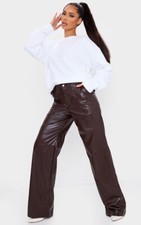 PLT Chocolate Faux Leather Stitch Detail Wide Leg Trousers size 8 Tall L35.5