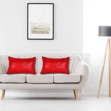 Red Plain Style Rectangle lambskin leather pillow cover for couch & Bed Room