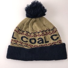COAL spellout Beige and Dark Blue Winter Pom Pom Hat