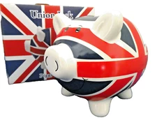 Union Jack Piggy Bank, from the Leonardo Collection ceramic approx 5" long