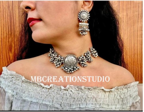 Choker Silver Oxidised Jewelry Set 