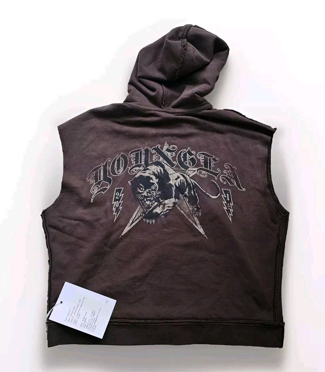 YoungLA Sample Full Zip Cut-Off Hoodie Brown Men's SZ LG YoungLA Sample Full Zip Cut-Off Hoodie Brown Men's SZ LG