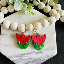 Red Tulip Flower Earrings Lightweight Hypoallergenic Gift For Women/ Teenagers