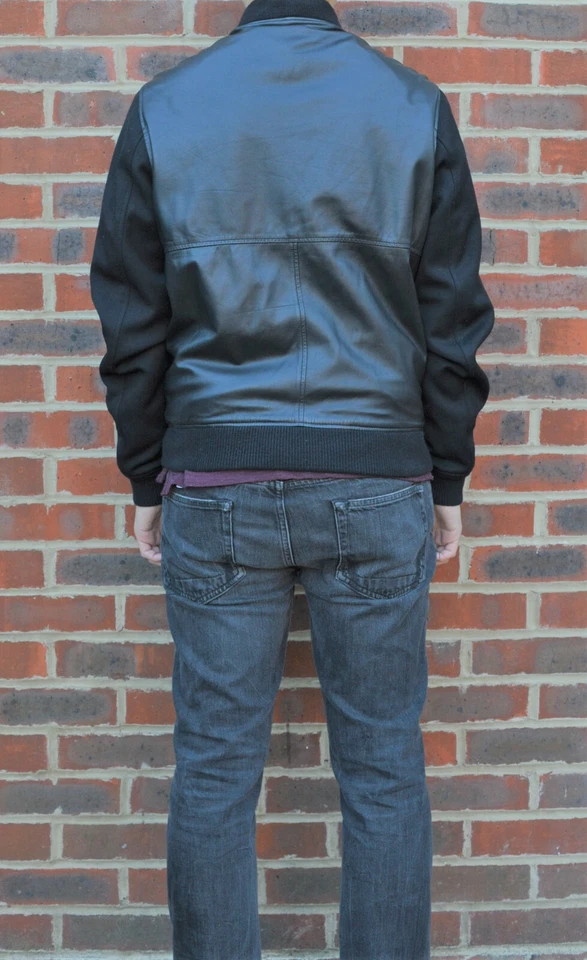 Apc X Louis W Mens Leather  Wool Bomber Jacket XS Wong  A.P.C Black Biker - Image 4 of 4