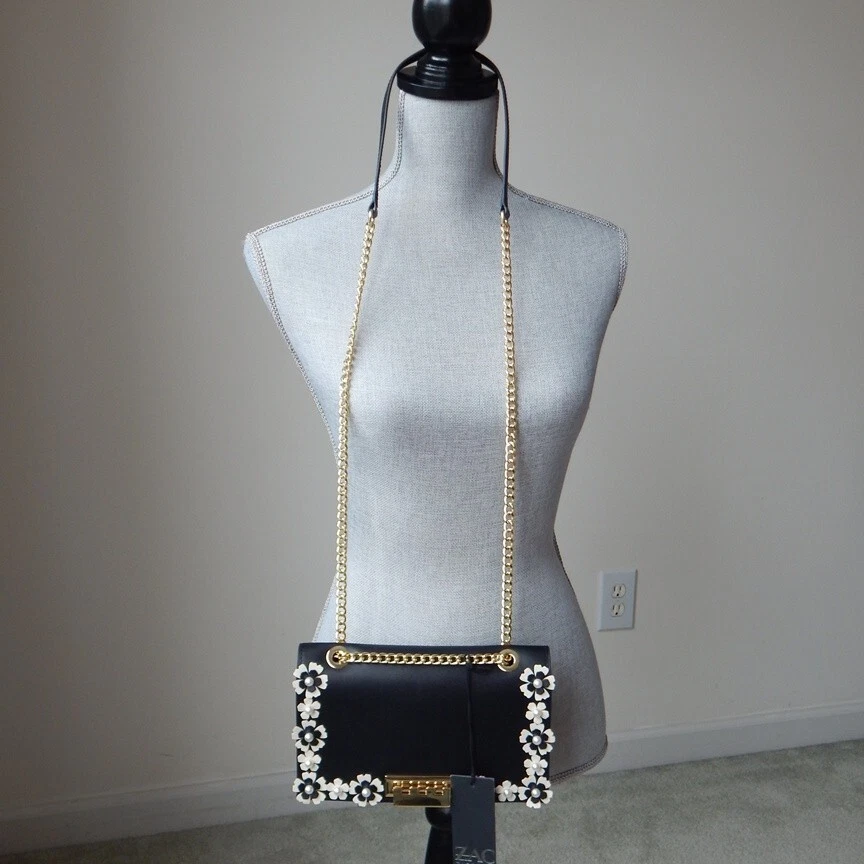 ZAC ZAC POSEN EARTHETTE 花卉花园翻盖链条单肩包黑色和白色全新带标签 — 第 4/4 张图片