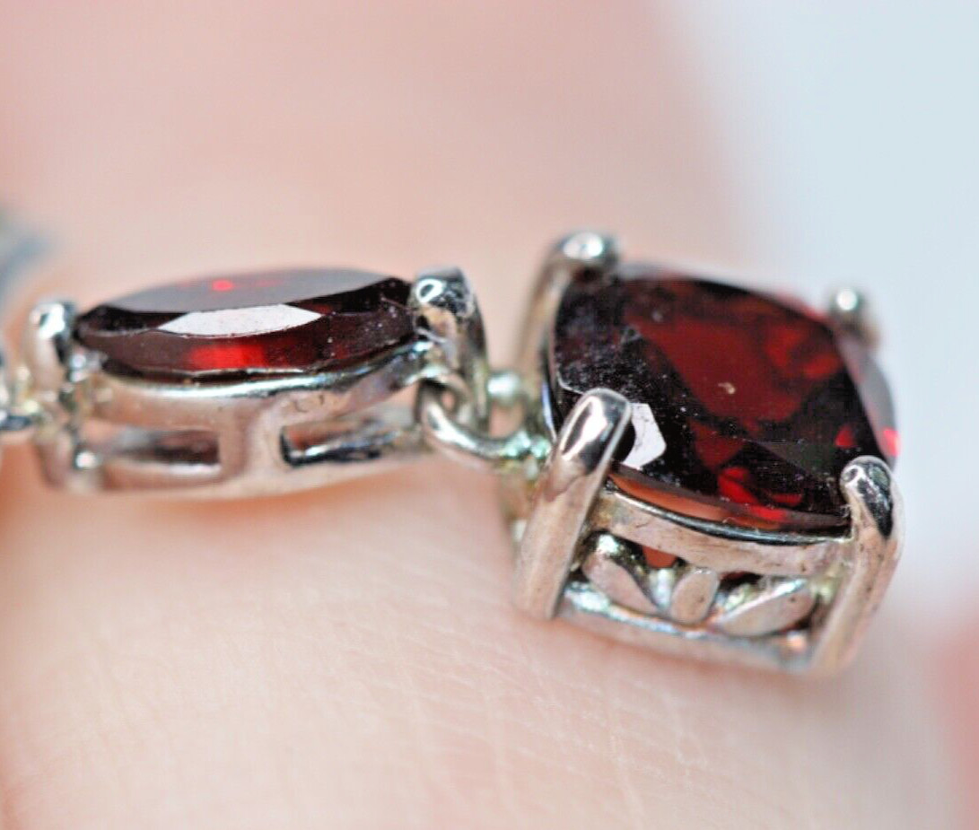 Signed Sterling Silver 925 Earrings Ruby Red Auro… - image 6