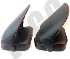 Pair BB Vintage Tipping Bucket Classic Car Seats Low Back Black/Red + Runners