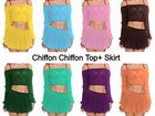 <!--F#f_0-->Bardot Top & pleated Skit Cover up Set Two piece outfit Chiffon Top+ Skirt C45<!--F/-->