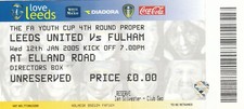 Ticket - Leeds United Youth v Fulham Youth 12.01.05 FA Youth Cup