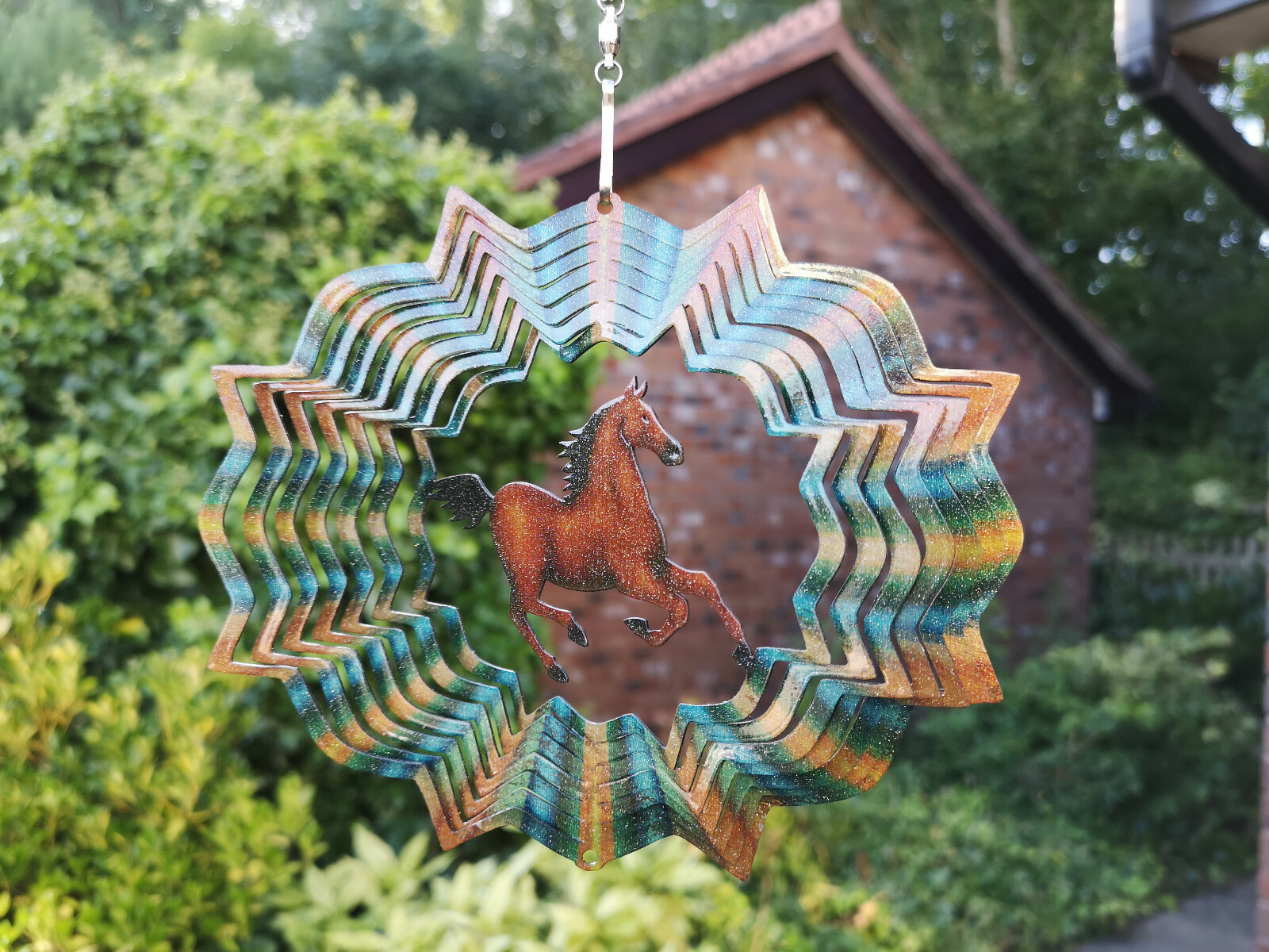 6.5""/16cm Designer Horse Wind Spinner Suncatcher Garden Ornament +Hook Iron Stop
