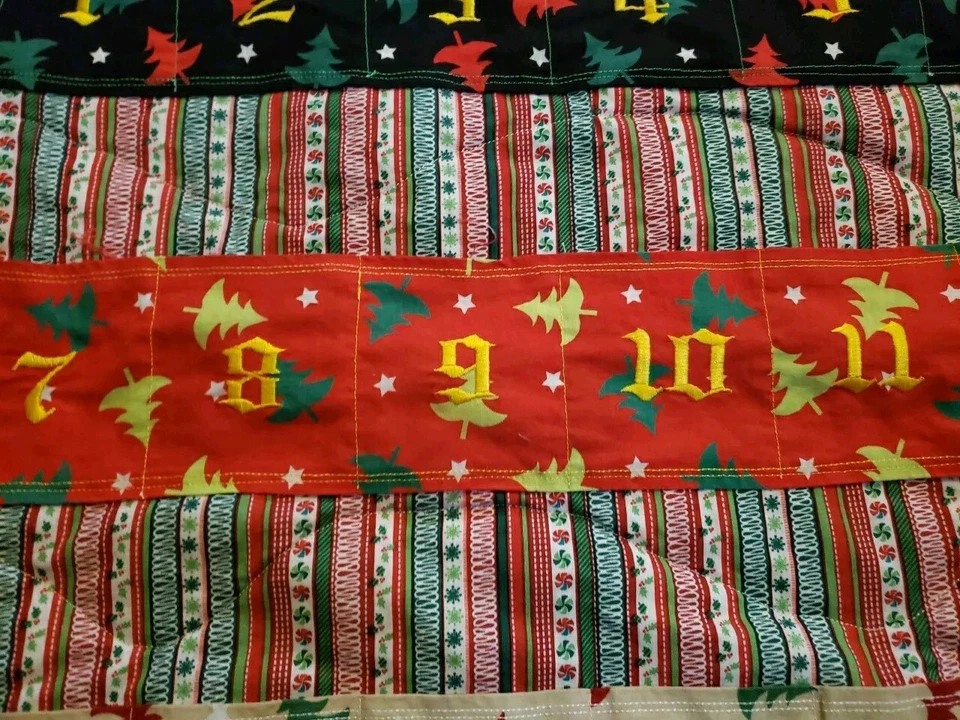 ADVENT WALL HANGING QUILTED "COUNTDOWN TO CHRISTMAS" EMBROIDERED MULTICOLOR 36"L - Image 4 of 4