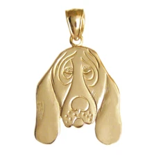 New 14k Yellow Gold Basset Hound Dog Pendant
