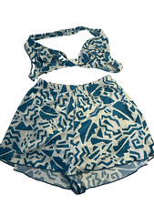 Vtg 80s 90's Sirena Highcut Modest Swimsuit Blue White Women 12 Retro Unique USA