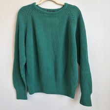 Finalist Mens M Cable Knit Long Sleeve Cotton/Ramie Pullover Crew Sweater Green