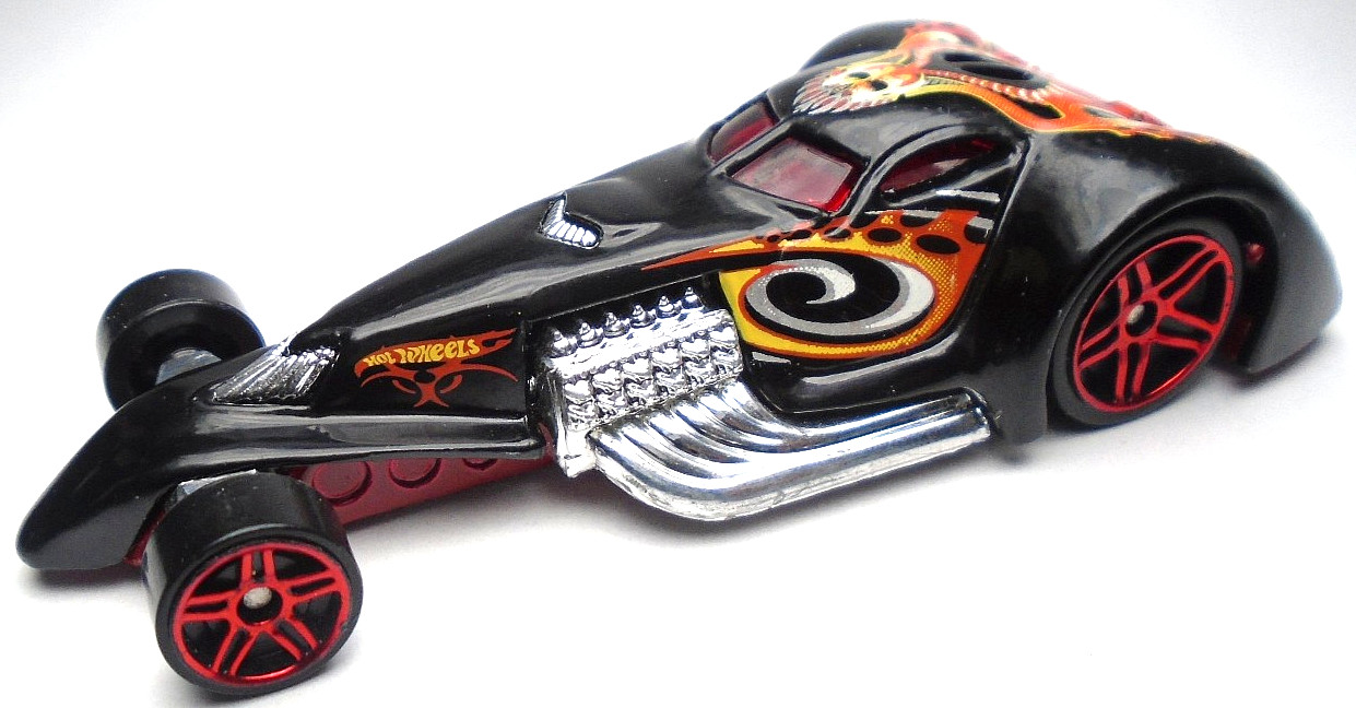 2004 HOT WHEELS AUTONOMICALS HAMMERED COUPE BLACK DIECAST 3 3/8" CAR RED ORANGE
