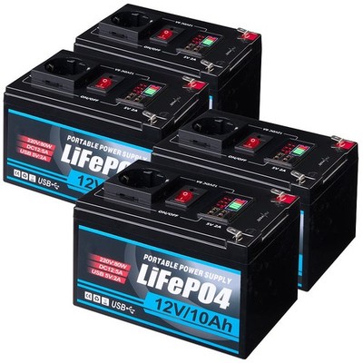 revolt 4er-Set 230-V-Powerstationen & Solarkonverter, LiFePO4, 111 Wh, 80 W