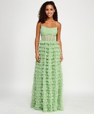 Say Yes Juniors' Ruffled Embellished Corset Gown - Sage - 13/14
