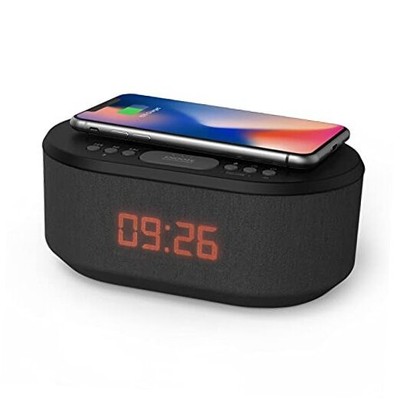  Alarm Clock Radio with Wireless Charging, Bluetooth Speakers, USB Port, Black